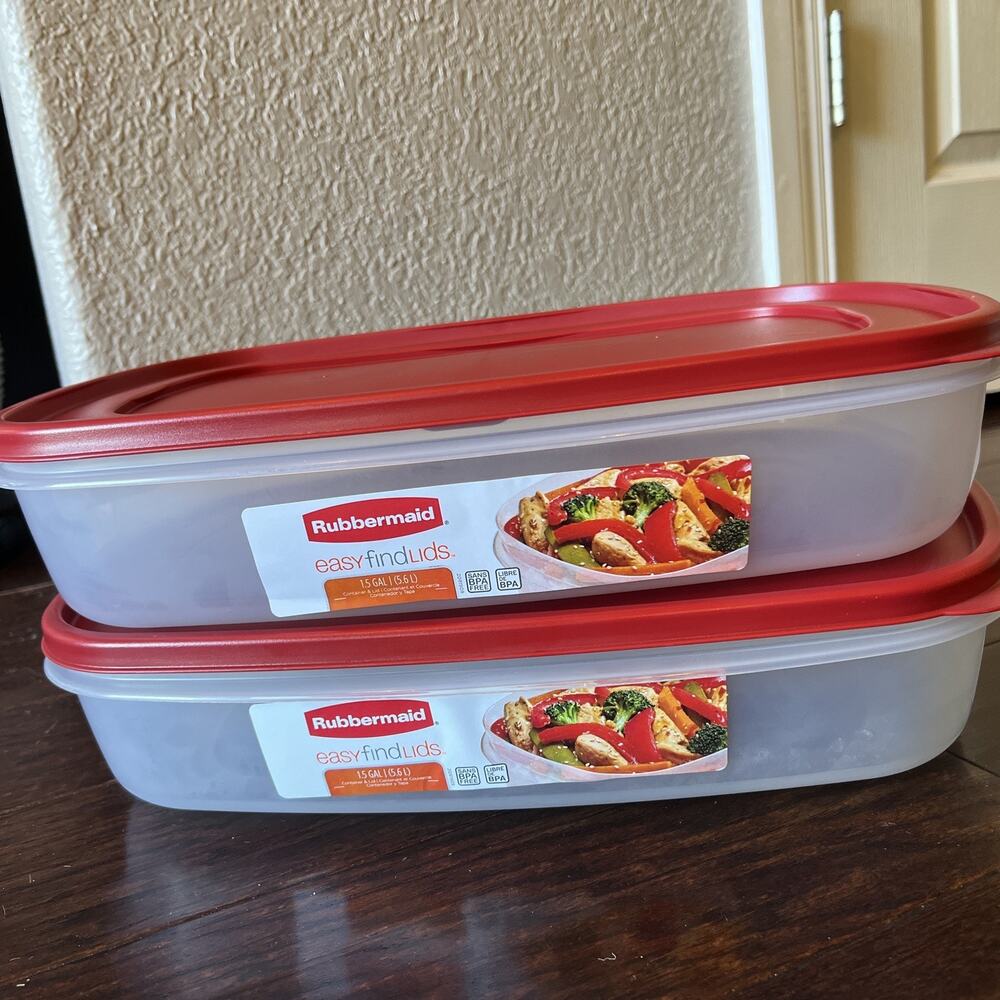 (2) Rubbermaid Easy Find Lids 1.5 Gallon Food Storage Containers Red Large